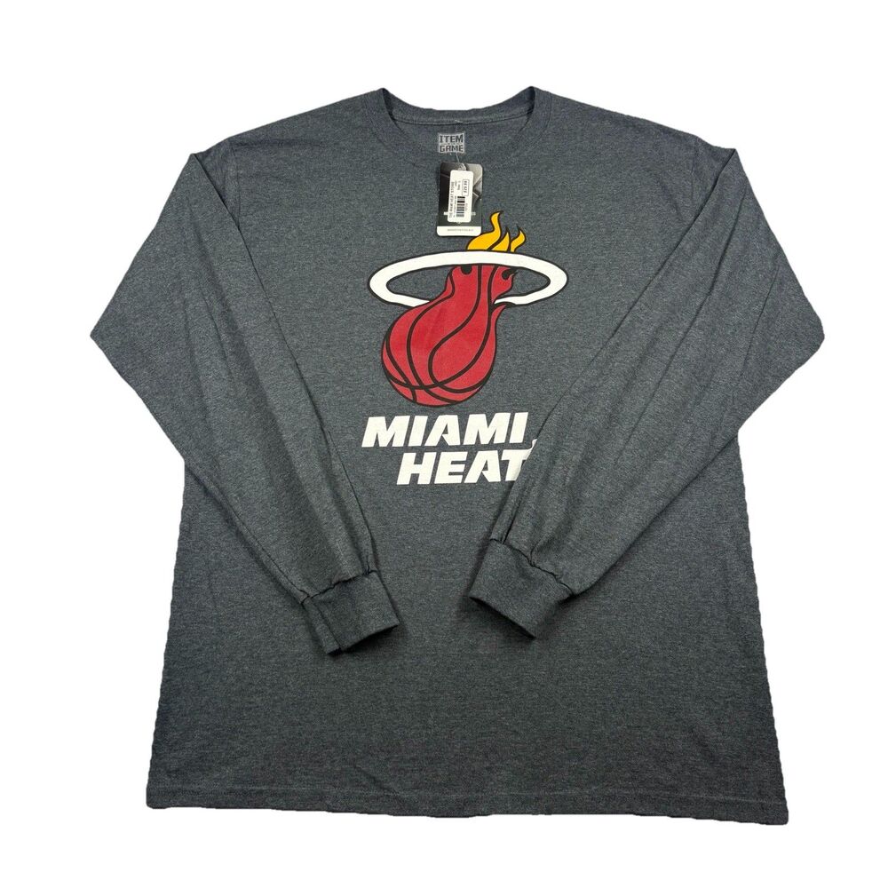 Miami Heat NBA Team Logo Long Sleeve T Shirt Mens L Gray NWT